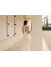 Short Sleeves Beaded Ivory Lace Tulle Slit Back Wedding Dress